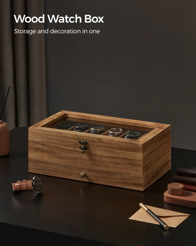 Luxury 12-Slot Watch Display Case with Glass Lid and Velvet Interior - Image 6