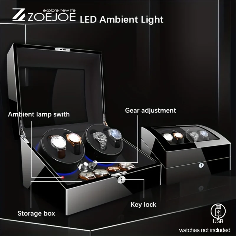 10-Slot Luxury Watch Winder Box with LED Lights and Security Lock - Image 6