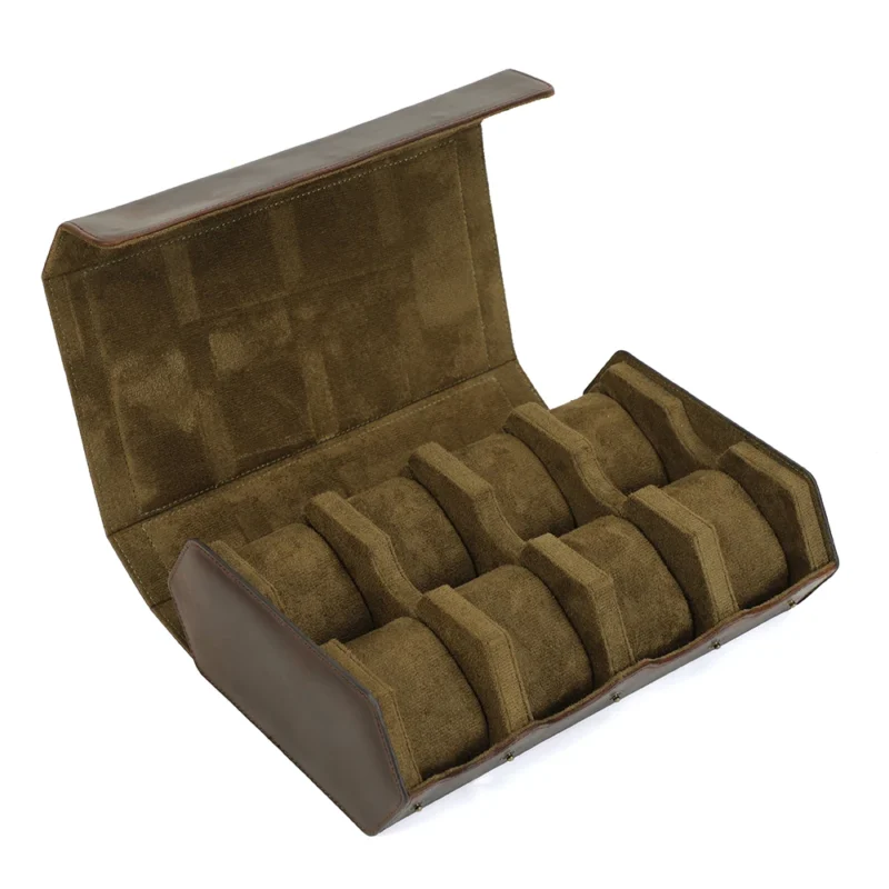 Vintage Leather Watch Storage Roll Case with 1-8 Slot Options for Travelers - Image 12