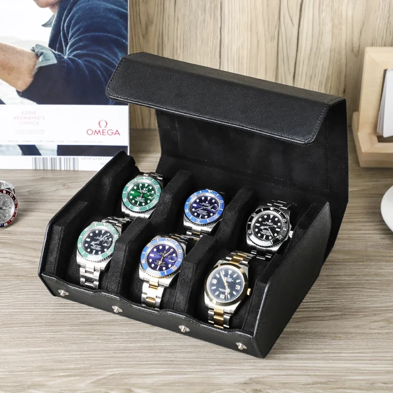 6-Slot Genuine Leather Watch Storage Box with Travel Protection for Luxury Timepieces - Image 10