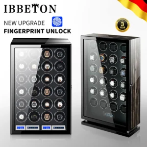 30-Slot Wooden Automatic Watch Winder with Fingerprint Unlock and Quiet Motor