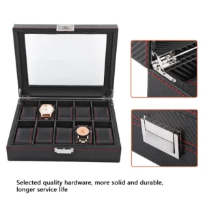 10-Slot Carbon Fiber Watch Display Box with Secure Storage for Collectors