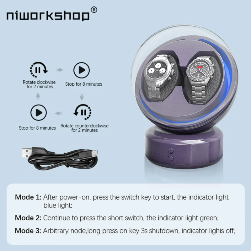 Rechargeable Single Watch Winder with Quiet Motor for Automatic Timepieces - Image 5