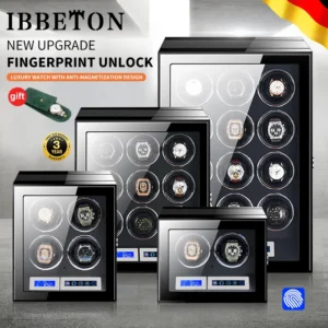 6-Slot Wooden Watch Winder Box with Fingerprint Lock for Luxury Timepieces