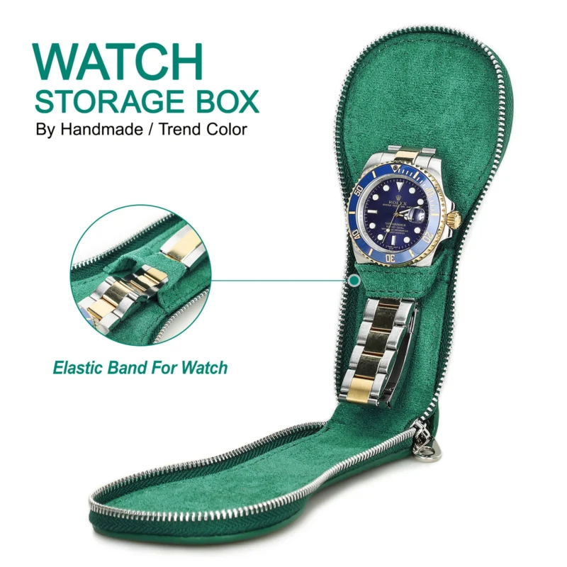 Premium Genuine Leather Single Watch Travel Case with Microfiber Interior Protection - Image 6