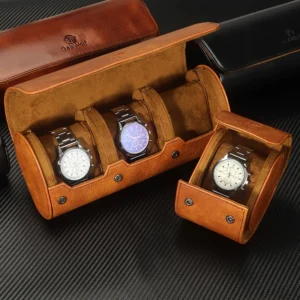 Vintage 3-Slot Leather Watch Travel Roll with Protective Storage for Collectors