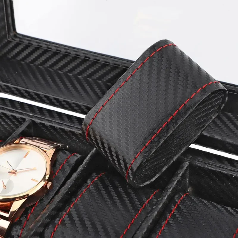 Premium 10-Slot Carbon Fiber Watch Box Storage Display Case with Travel Organizer - Image 3