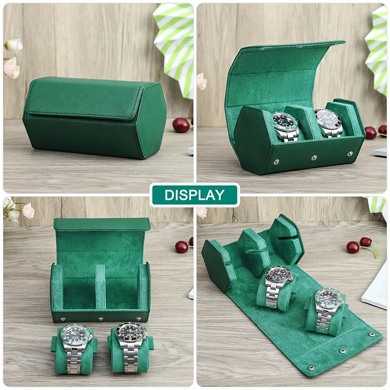 Compact two-slot watch travel case with secure zipper protection