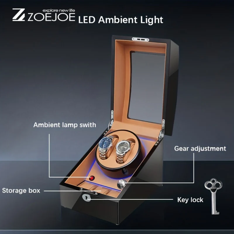 5-Slot Automatic Watch Winder Box with LED Lighting for Luxury Timepieces - Image 6