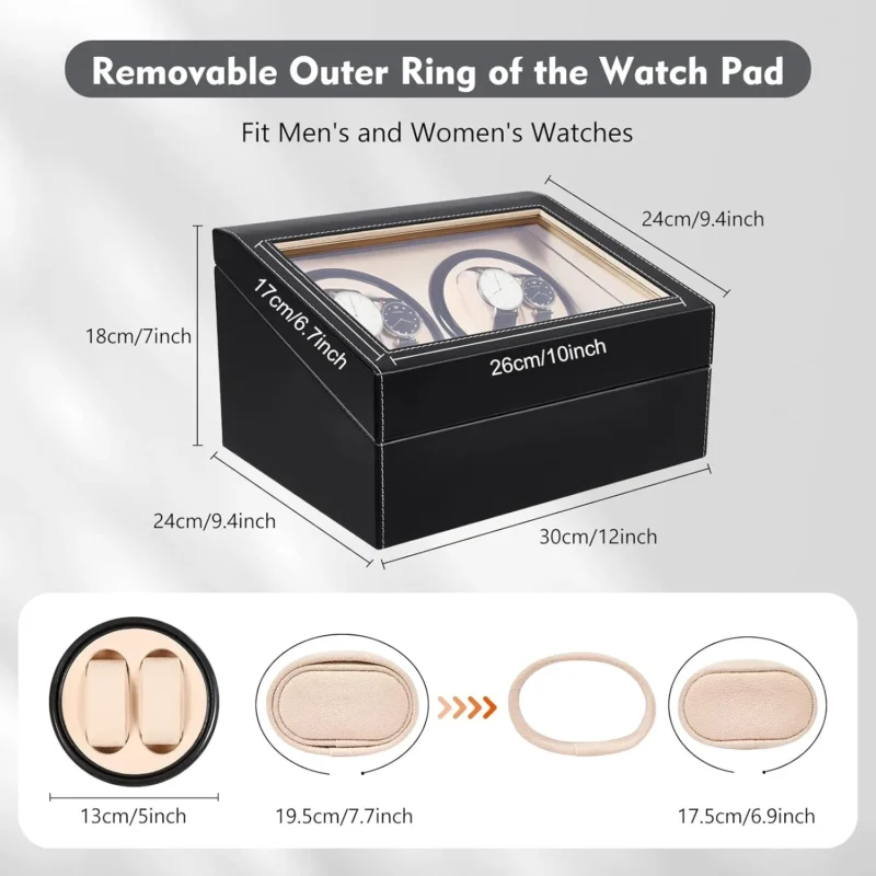 Luxury 10-Slot Automatic Watch Winder Display Box with Leather & Wood Construction - Image 4