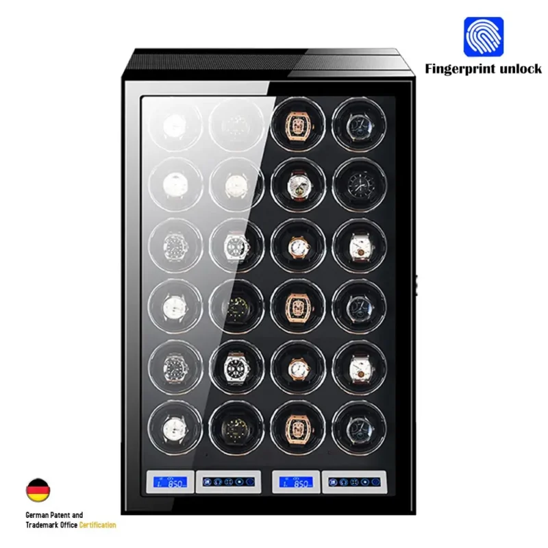 30-Slot Wooden Automatic Watch Winder with Fingerprint Unlock and Quiet Motor - Image 2