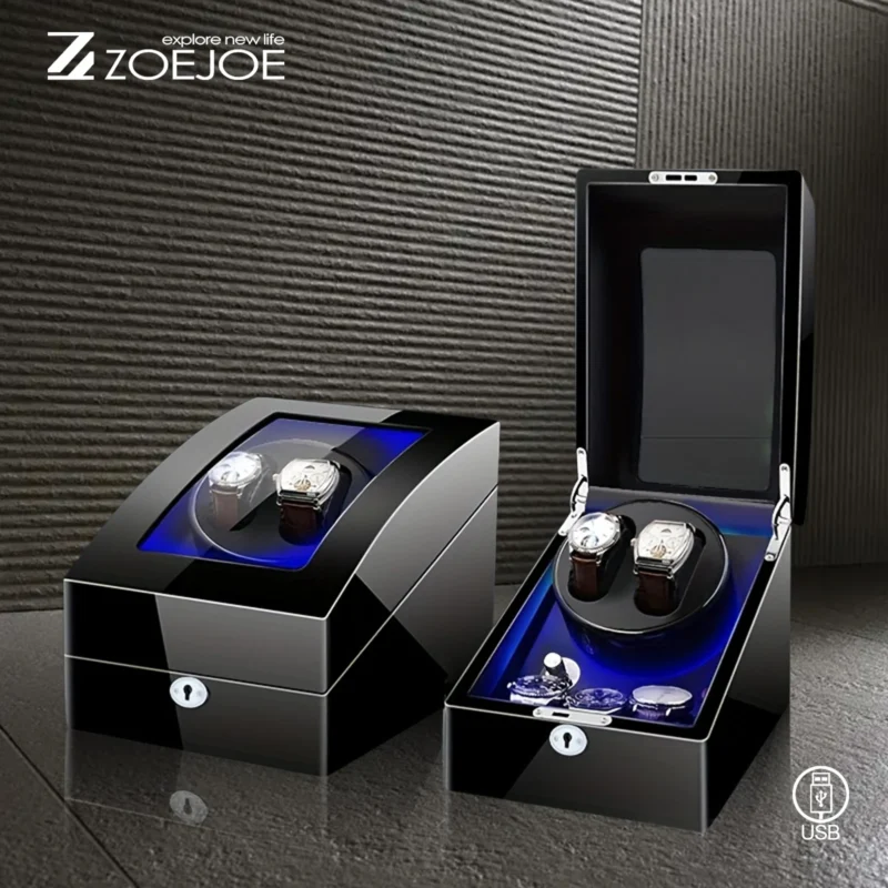 5-Slot Automatic Watch Winder Box with LED Lighting for Luxury Timepieces - Image 3