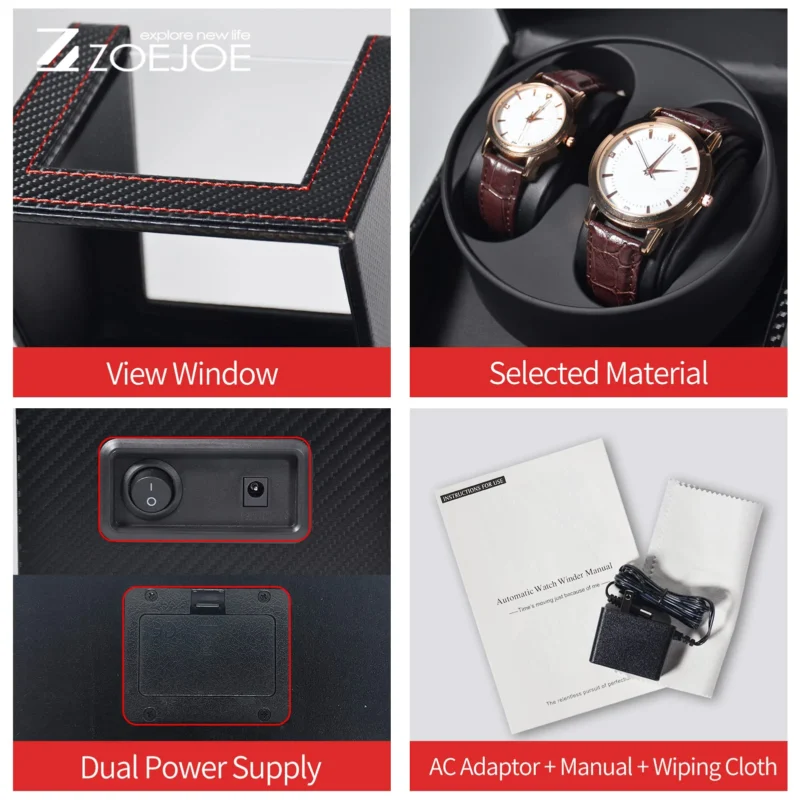Dual Slot Automatic Watch Winder Box with Premium PU Leather Case for Luxury Timepieces - Image 5