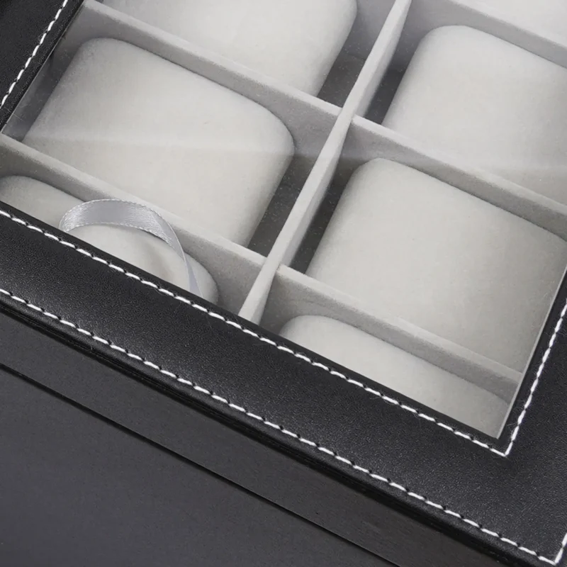 3-Layer Leather Watch & Sunglasses Display Case with Lock and Glass Top - Image 6