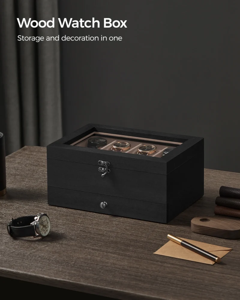 8-Slot Two-Tier Watch Display Case with Glass Lid and Velvet Lining for Luxury Timepieces - Image 5