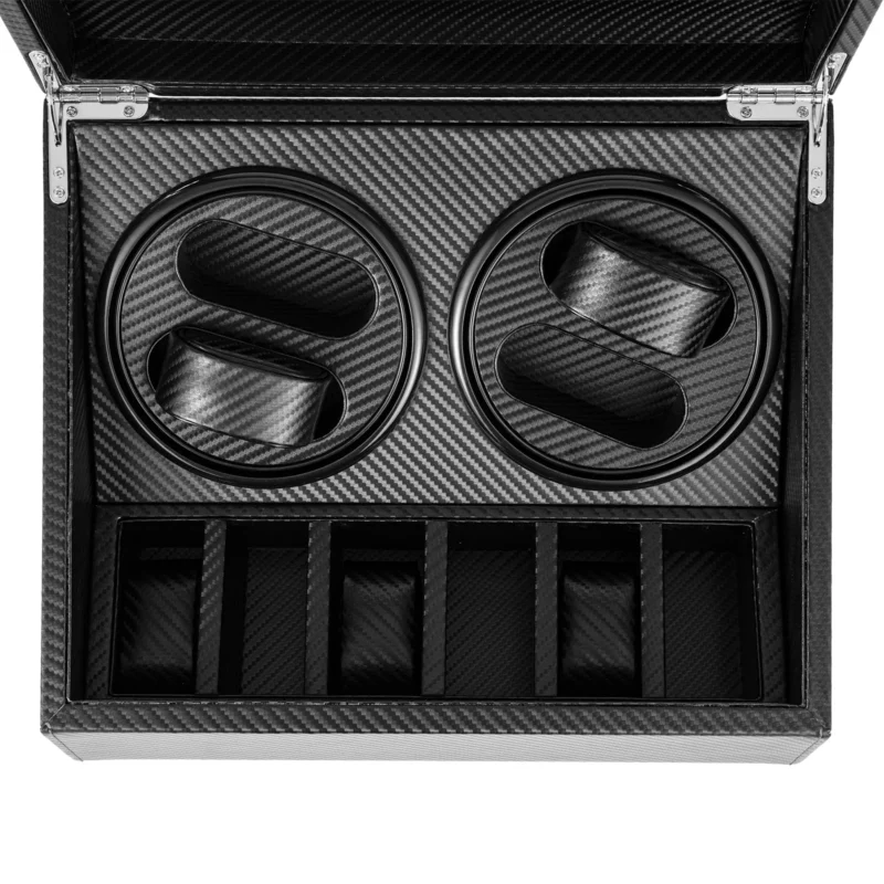 4+6 Slot Automatic Watch Winder Display Box with Carbon Fiber Exterior - Image 5