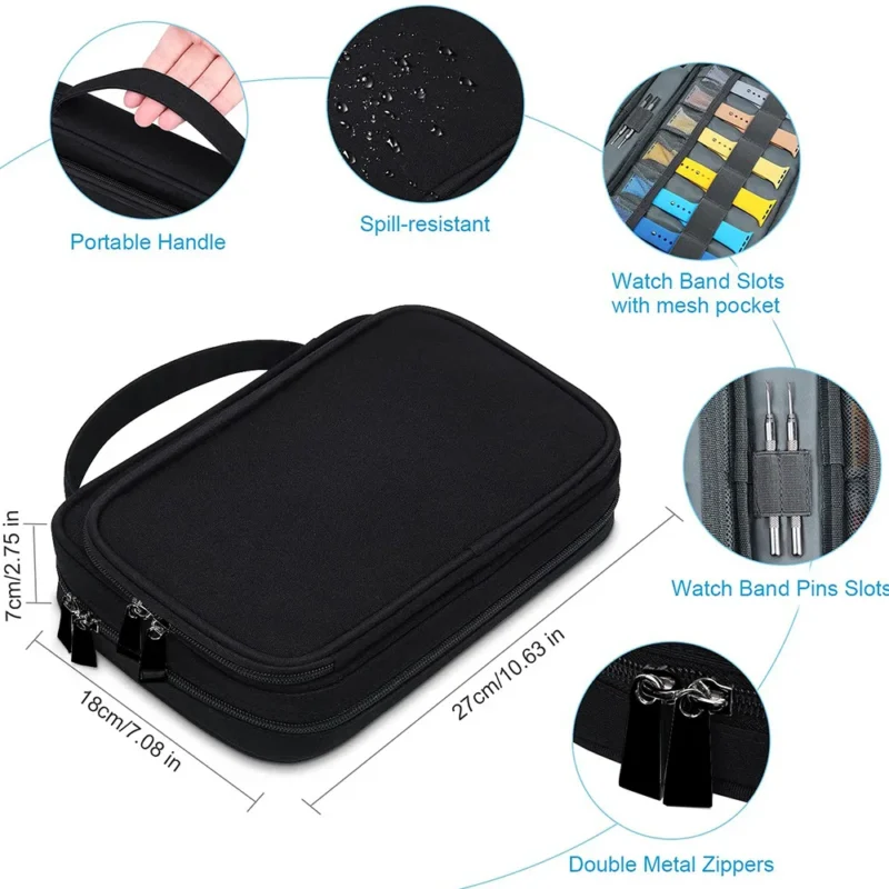 Premium Leather 36-Slot Watch Band Storage Case for Smart Watch Straps with Travel Organization - Image 3