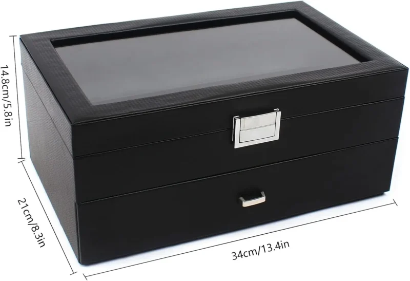 24-Slot Carbon Fiber Watch Display Case with Metal Hinges and Storage Drawer - Image 6