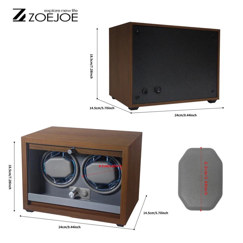 Luxury Wooden Double Watch Winder Box with LED Lighting for Automatic Timepieces - Image 2
