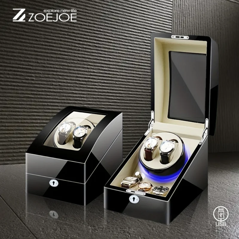 5-Slot Automatic Watch Winder Box with LED Lighting for Luxury Timepieces - Image 4