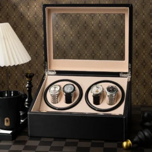 10-Slot Premium PU Leather Watch Winder Box with Dual Display Storage