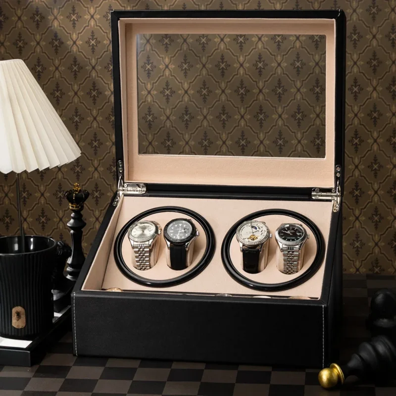 10-Slot Premium PU Leather Watch Winder Box with Dual Display Storage