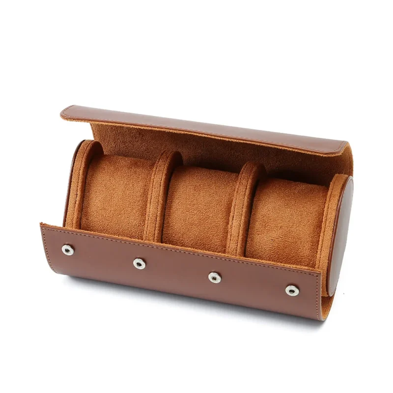 Luxury Leather 3-Slot Watch Travel Roll with Protective Interior for Collector's Timepieces - Image 8
