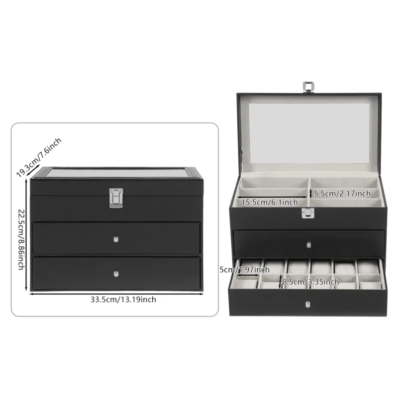 24-Slot Luxury Watch & Eyewear Display Case with 3-Tier Organization and Secure Lock - Image 2