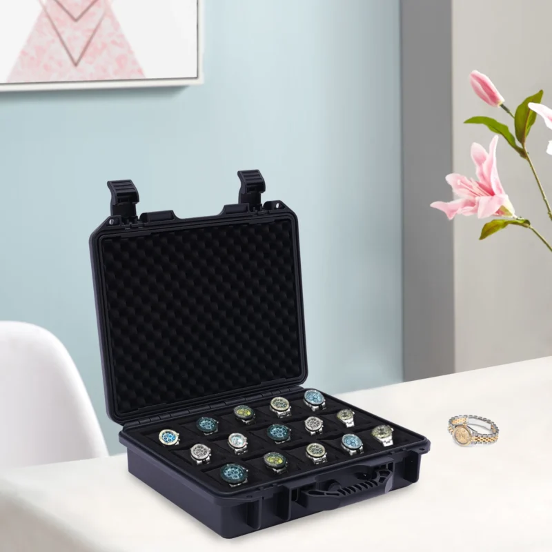 15-Slot Luxury Watch Display Case with Glass Top for Premium Timepiece Collections - Image 3
