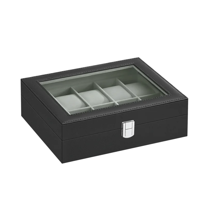 10-Slot Leather Watch Storage Box with Glass Lid and Removable Pillows for Collectors - Image 7