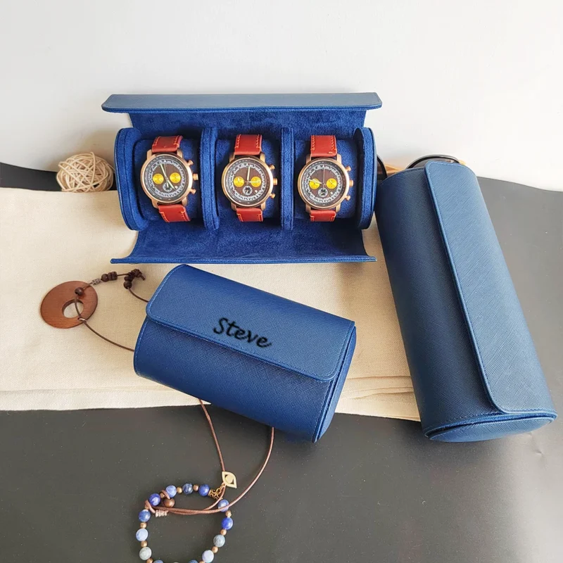 Premium Leather Travel Watch Roll Case with Custom Engraving for Men - Image 2