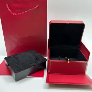 Premium Red Watch Gift Box with Black Velvet Interior and Presentation Card