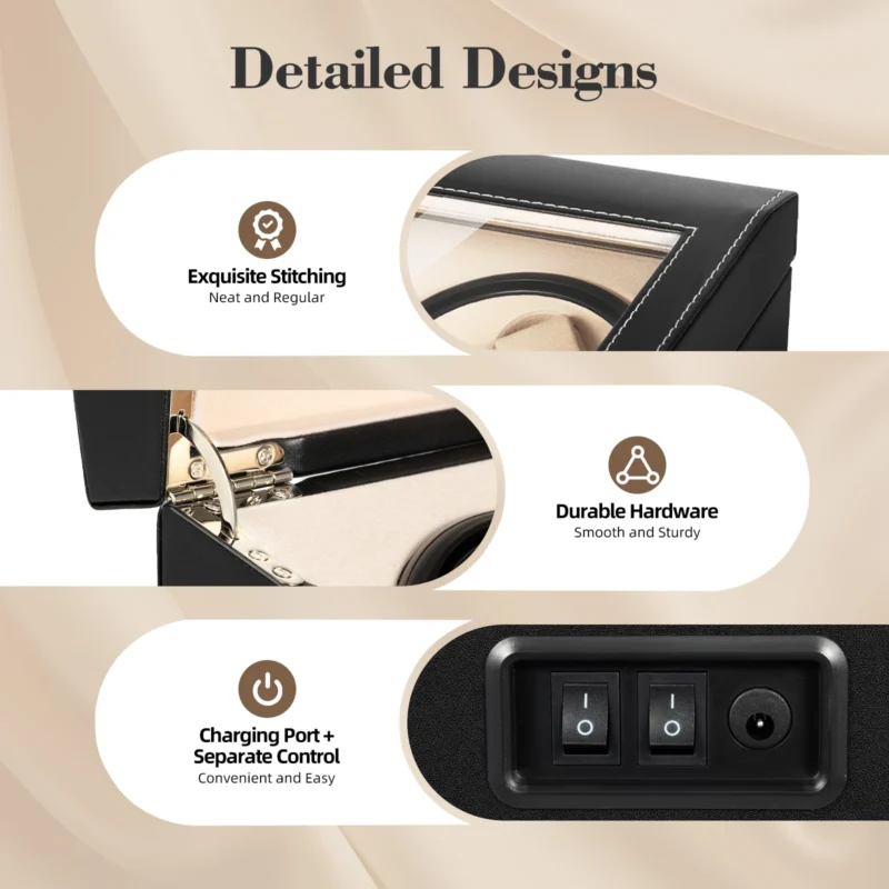 4+6 Slot Automatic Watch Winder Display Box with Leather Finish for Luxury Timepieces - Image 6