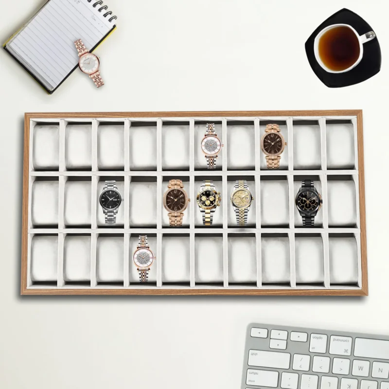 30-Slot Wooden Watch Display Case with Removable Cushions for Collection Organization - Image 4