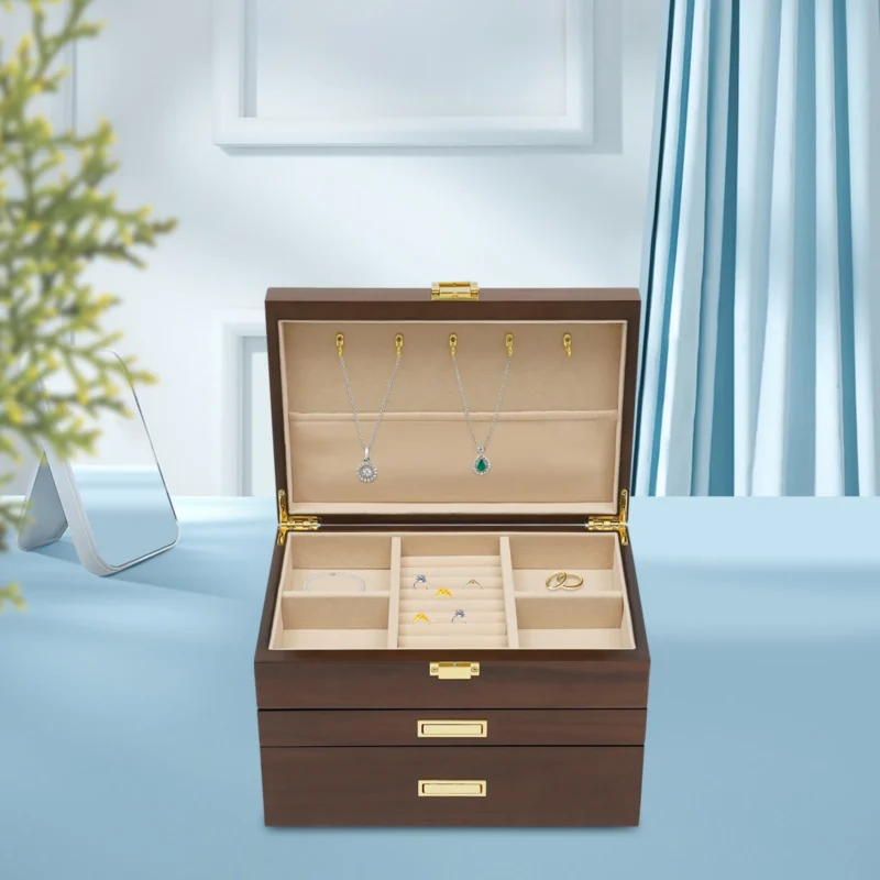 12-Slot Wooden Watch Display Storage Case with Protective Glass Top - Image 2