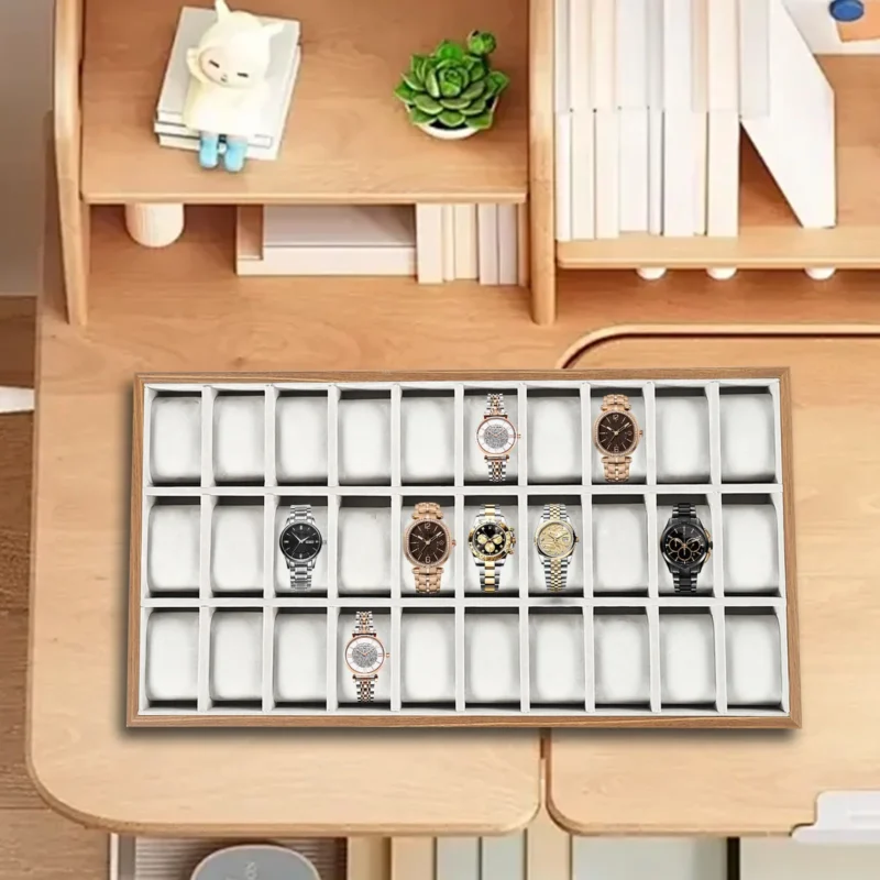30-Slot Wooden Watch Display Case with Removable Cushions for Collection Organization - Image 5