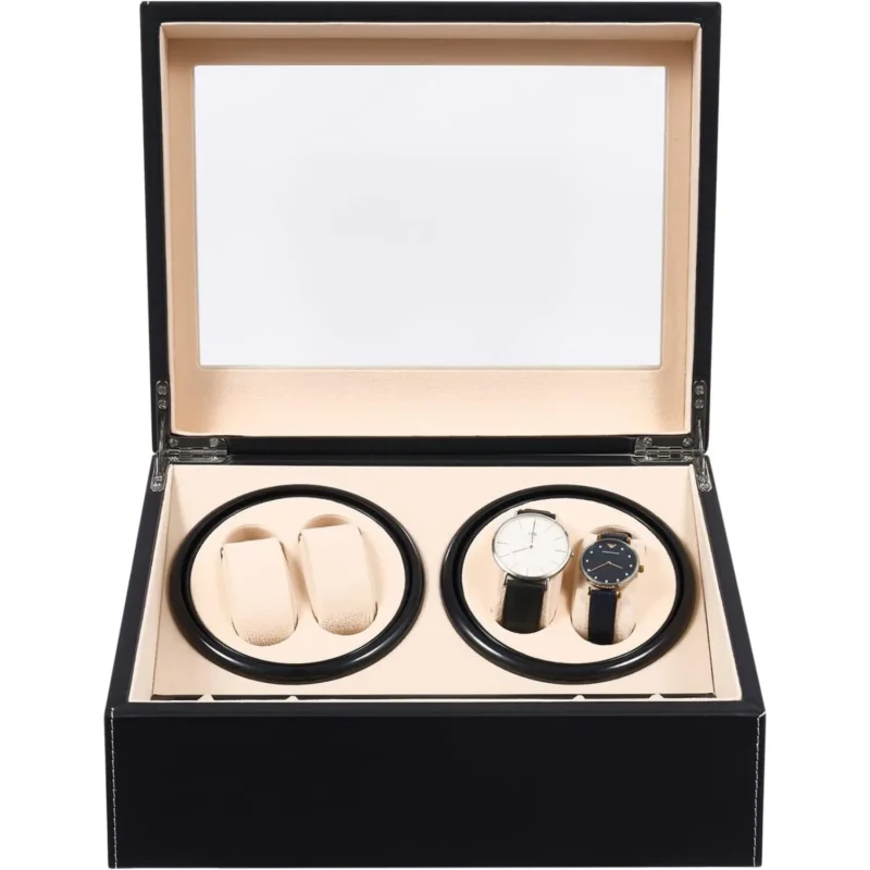 Luxury 10-Slot Automatic Watch Winder Display Box with Leather & Wood Construction - Image 7