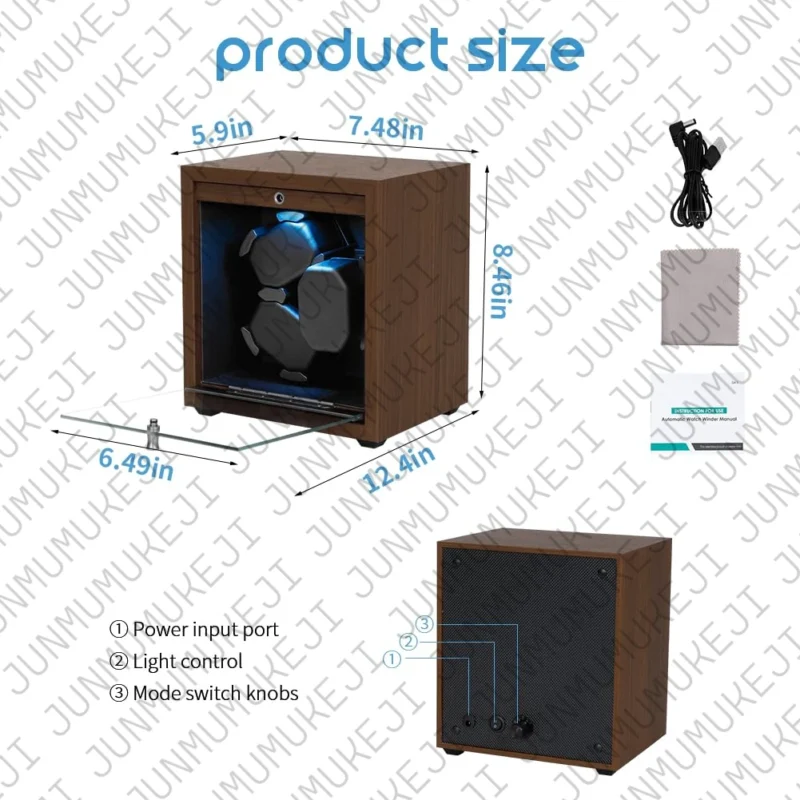 Dual-Slot Black Walnut Automatic Watch Winder with LED Ambient Light for Luxury Timepieces - Image 2
