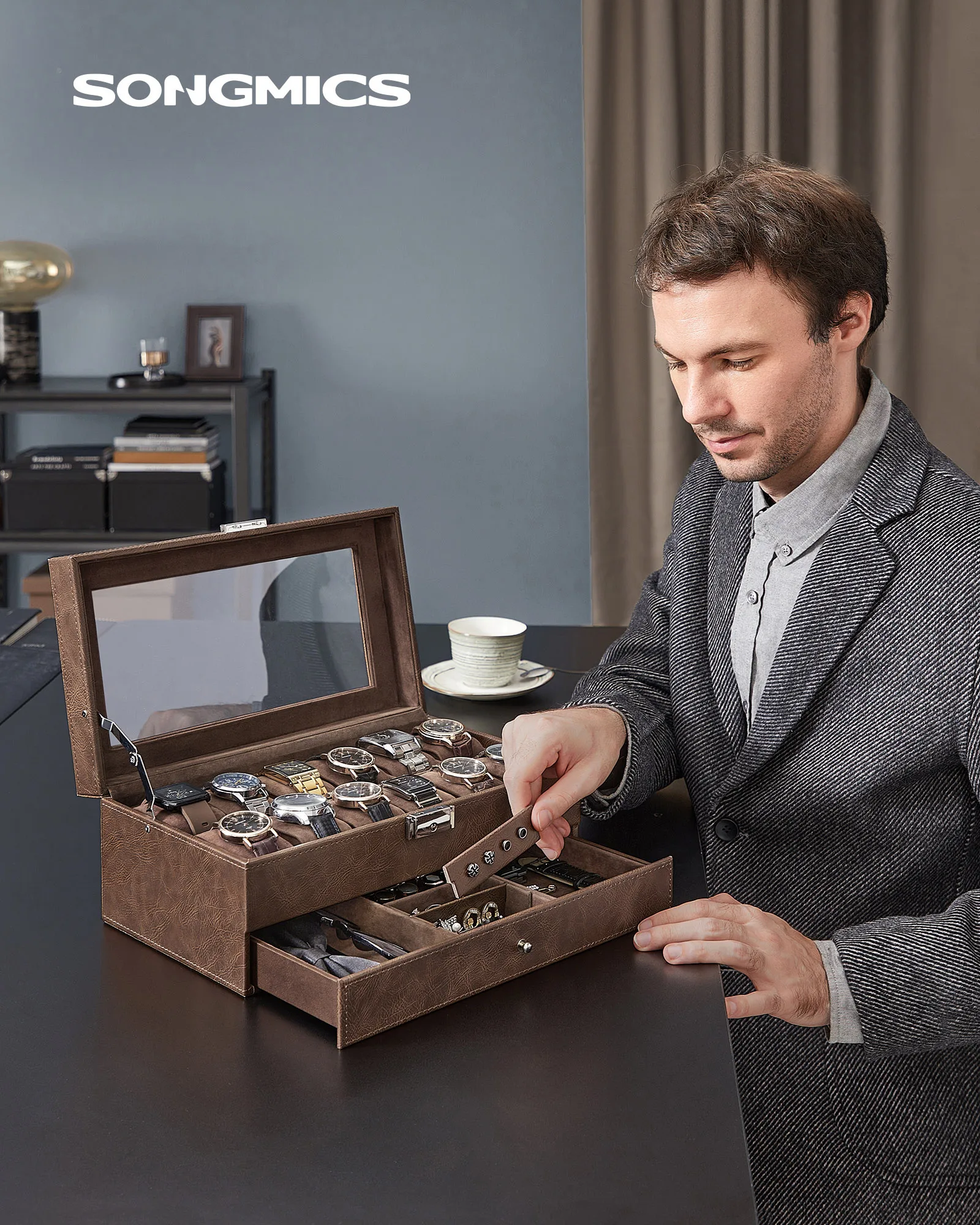 Elegant wooden watch box with multiple slots for timepiece organization