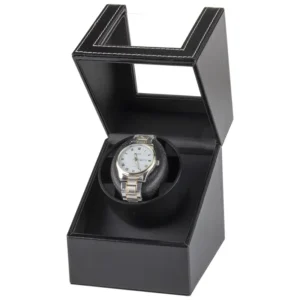 2-Slot Automatic Watch Winder Box with LED Lighting for Luxury Timepieces