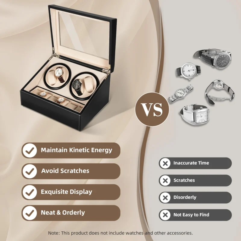 4+6 Slot Automatic Watch Winder Display Box with Leather Finish for Luxury Timepieces - Image 5