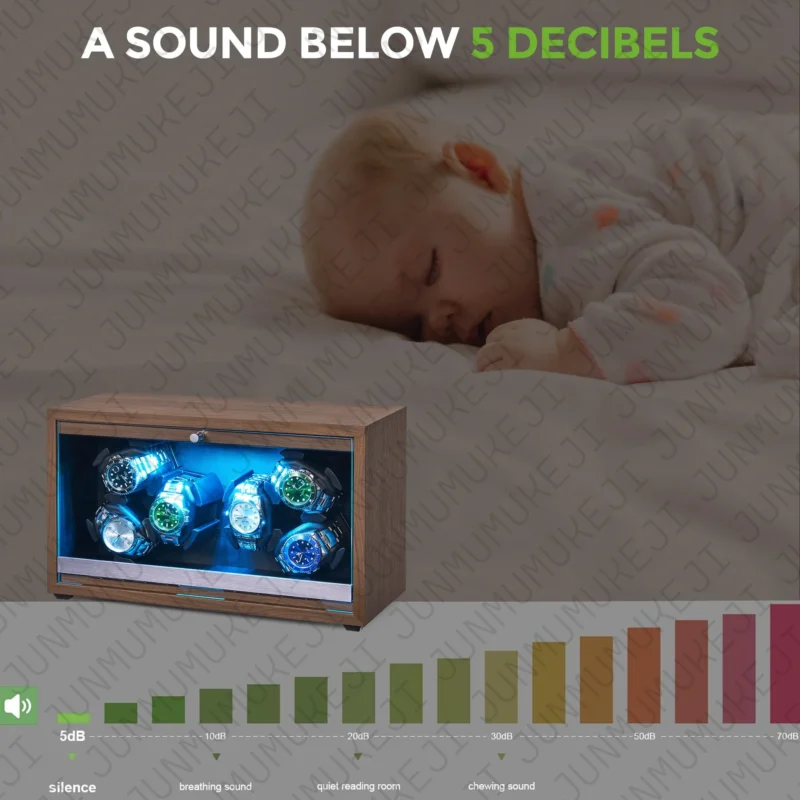 6-Slot Wooden Automatic Watch Winder Storage Box with USB Power for Luxury Timepieces - Image 5