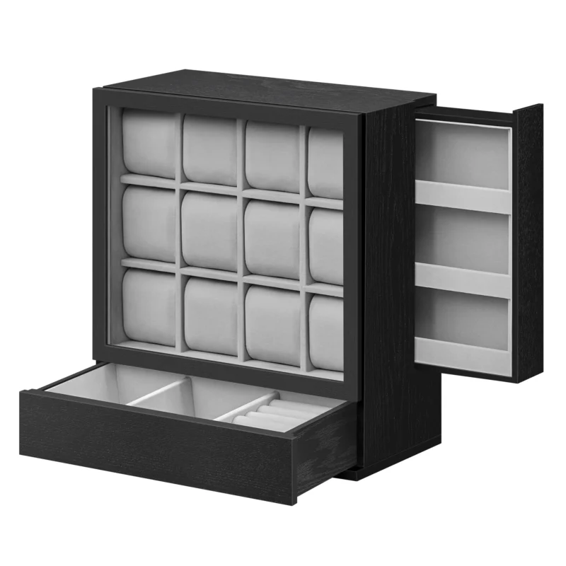 12-Slot Wooden Watch Display Box with Glass Window and Velvet Lining for Luxury Collection - Image 8