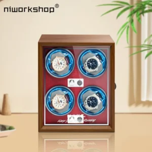 4-Slot Automatic Watch Winder Box with Wooden Case and Silent Motor