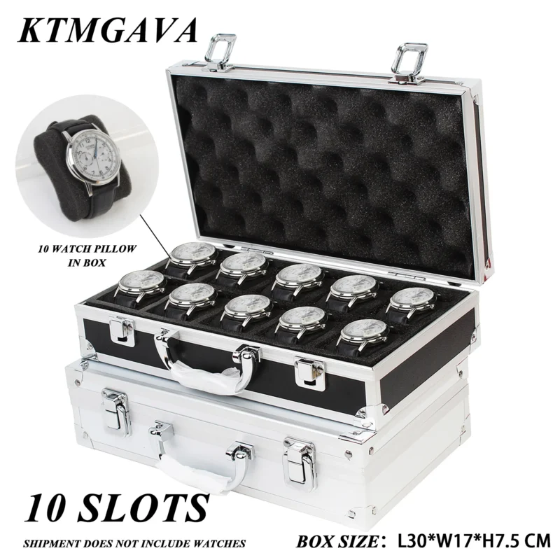 18-Slot Aluminum Watch Storage Display Case with Elegant Black Finish for Collectors - Image 2
