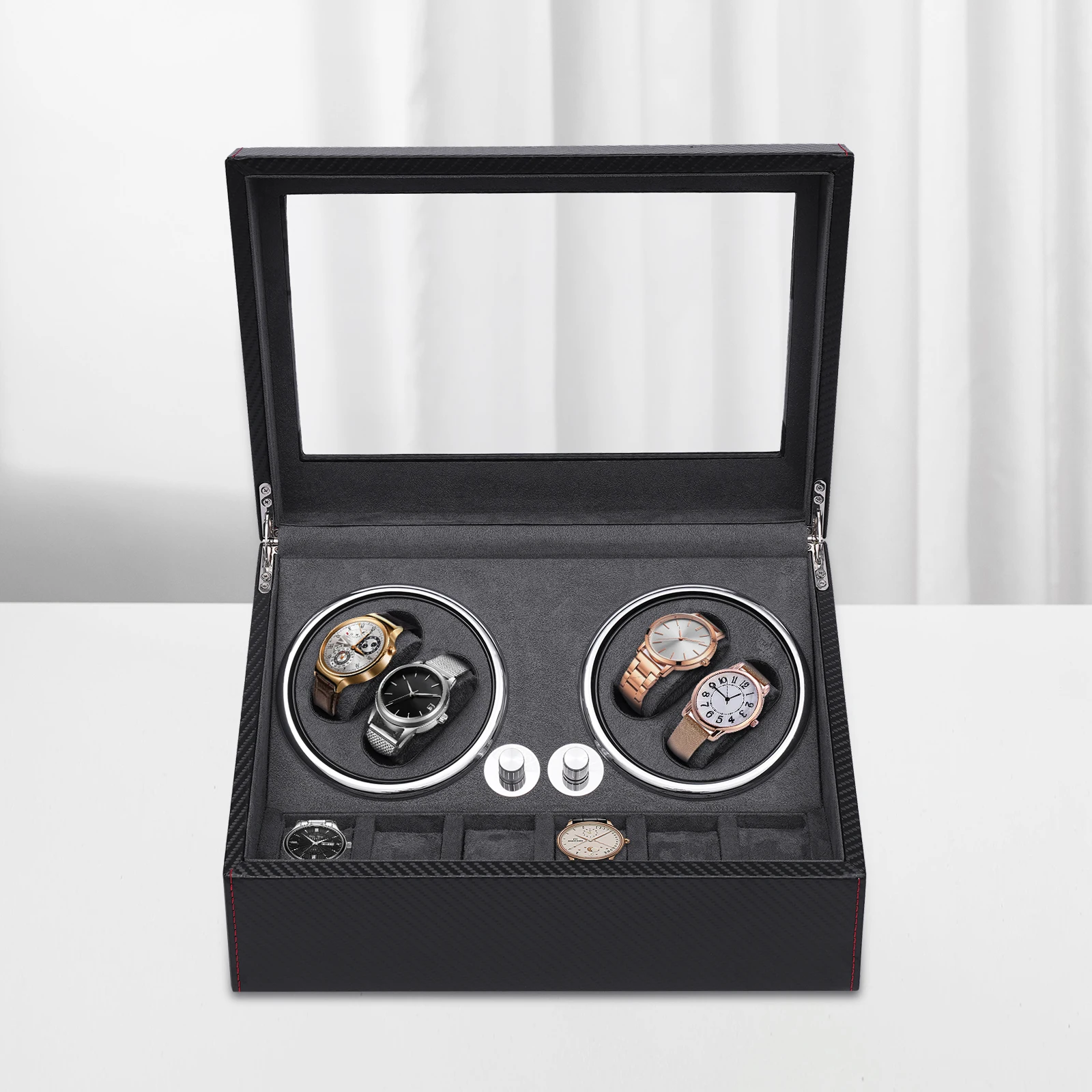Multi-slot watch winder with silent operation technology and noise reduction features