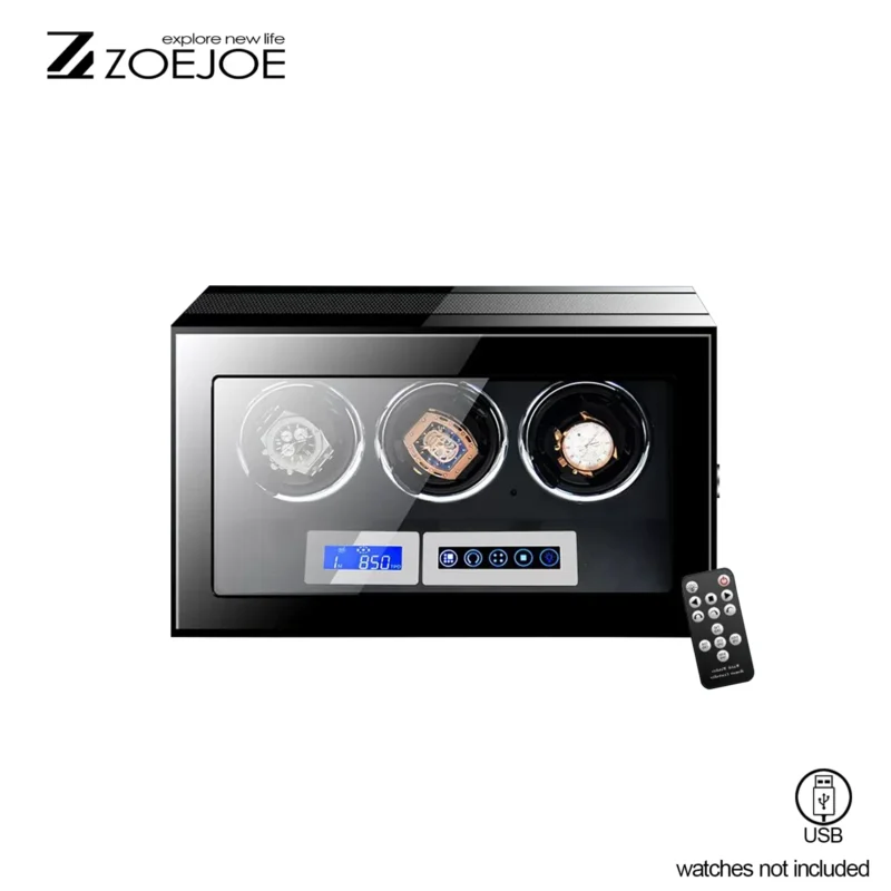 3-Slot Carbon Fiber Touchscreen Watch Winder with Fingerprint Lock and Adjustable Pillows - Image 7