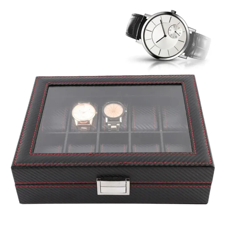 Premium 10-Slot Carbon Fiber Watch Box Storage Display Case with Travel Organizer - Image 6