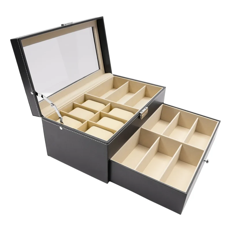 6-Slot Luxury Watch and Eyeglasses Display Case with Glass Top for Collectors - Image 6
