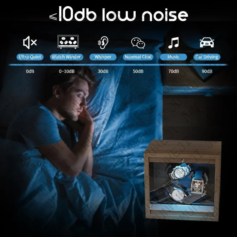 Dual-Slot Black Walnut Automatic Watch Winder with LED Ambient Light for Luxury Timepieces - Image 4